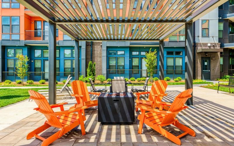 orange chairs on a patio